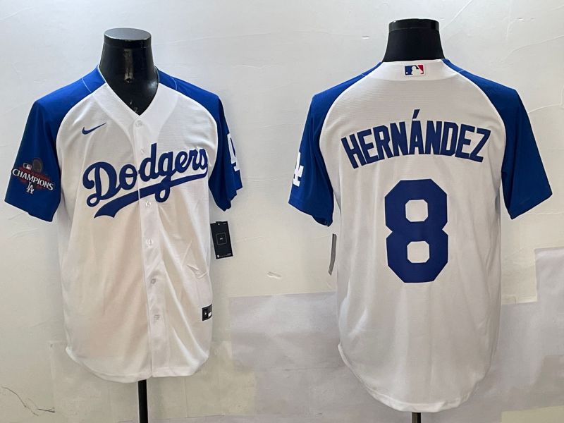 Men Los Angeles Dodgers #8 Hernandez White Blue Fashion Game 2025 Nike MLB Jersey style 2->philadelphia phillies->MLB Jersey